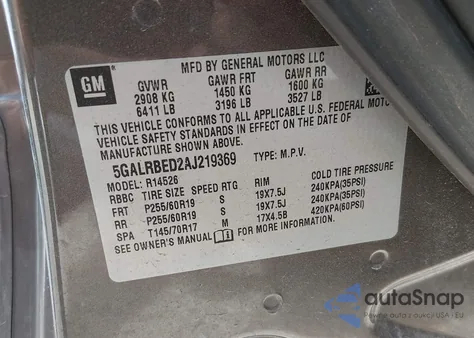 2010 Buick Enclave 1Xl z USA, uszkodzony, nr VIN 5GALRBED2AJ219369